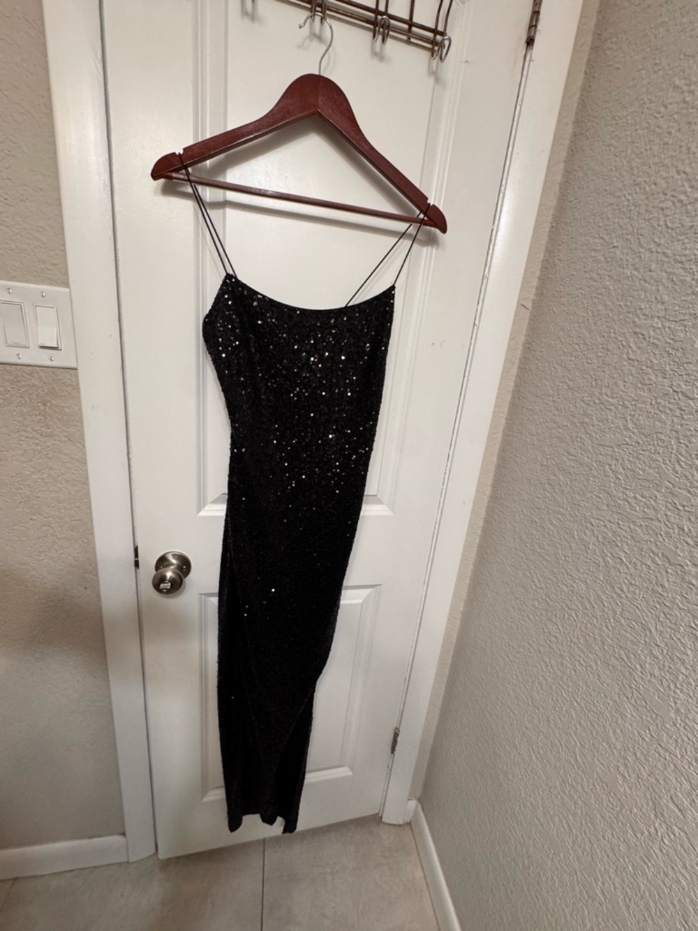 Black Sequin Maxi Slip Dress with Spaghetti Straps